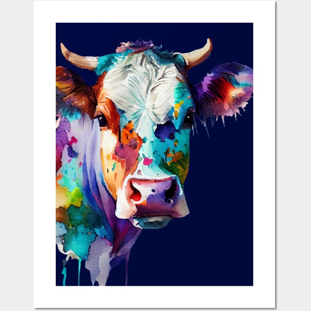 Funky cow watercolour art Wall Art by KOTOdesign